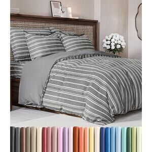 Duvet Cover Full Size Extra Soft Full Size Duvet Cover 80" x 90" Grey Stripes